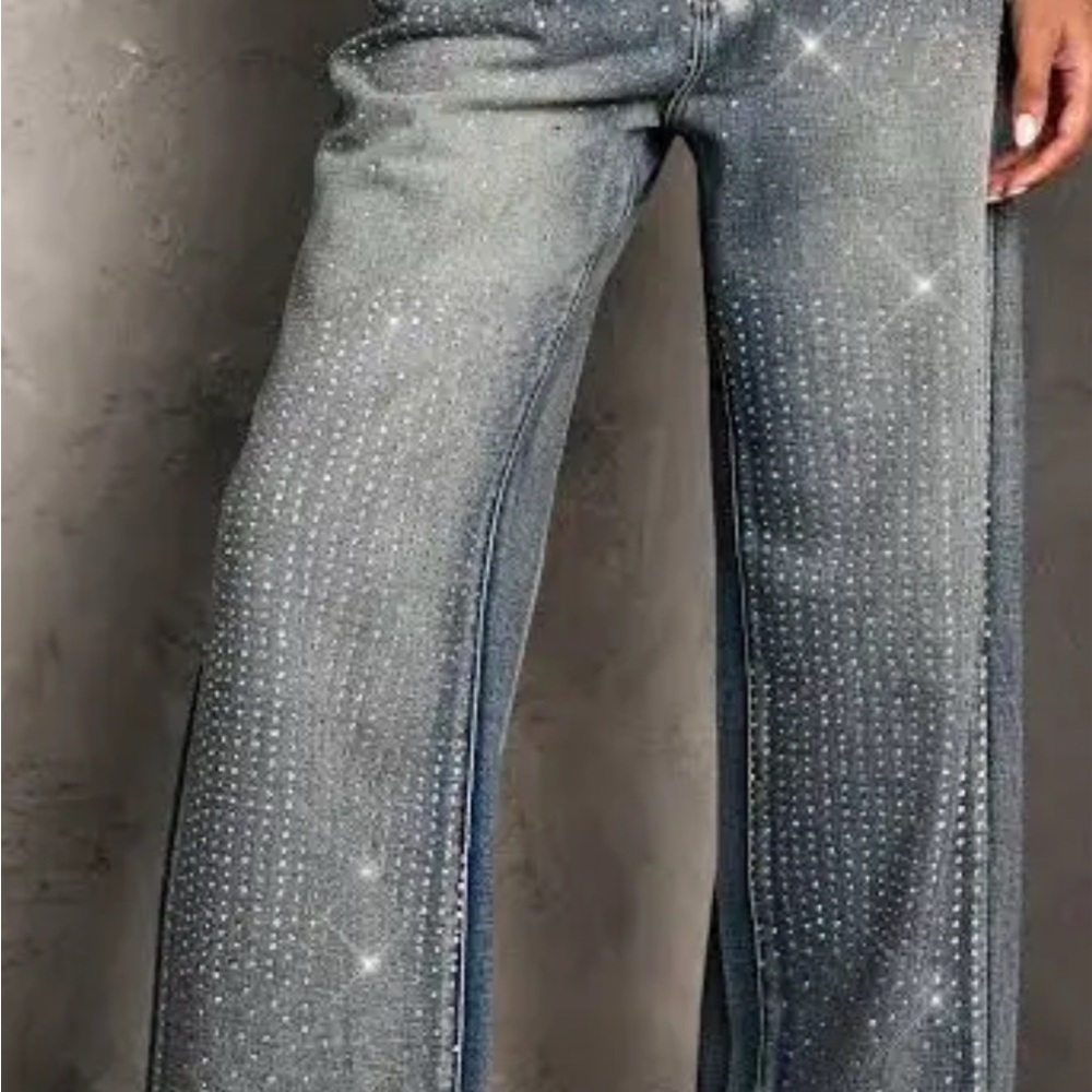 Fashion Nova Sparkling Silver Straight Leg Jeans